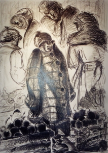 Early Morning at the Market, Graphite on Paper, 50 x 38